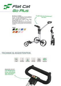 Flat Cat Go Plus – 1.680.- SommerAktion Das Plus an Funktion inkl Scorkarten- u. Schirmhalterung! plus nur bei uns 3 Jahre Garantie auf das gesamte Trolley😎